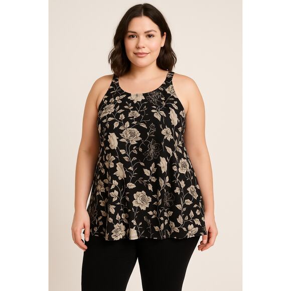 Floral Halter Tank Black White Sleeveless Top INC International Concepts XL - Picture 1 of 6